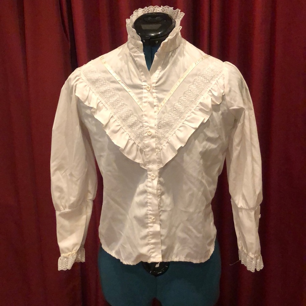 Vtg high collar button down blouse